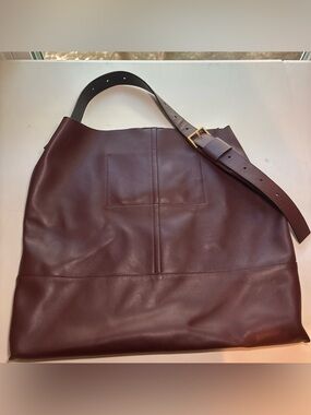 A247 - AllSaints Asha Burgundy Leather Oversized Shoulder Tote Bag